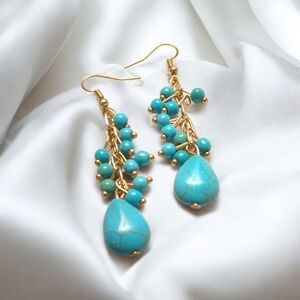 Elegant Gold and Turquoise Dangle Earrings